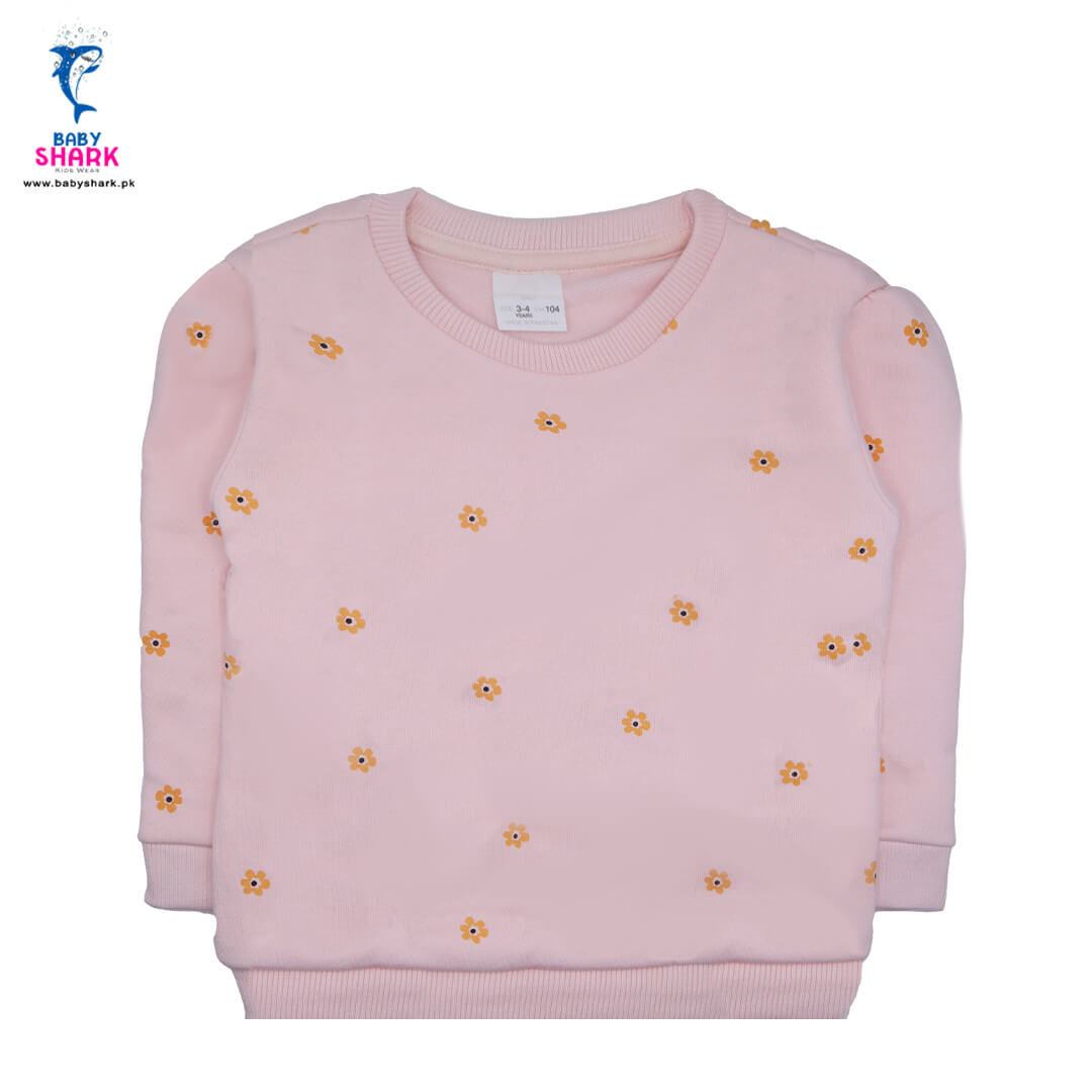 Sunflowers Print Light Fleece Sweatshirt - Baby Pink