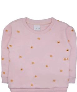 Sunflowers Print Light Fleece Sweatshirt - Baby Pink
