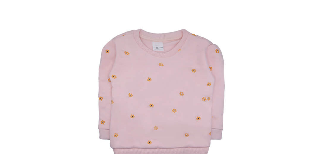 Sunflowers Print Light Fleece Sweatshirt - Baby Pink