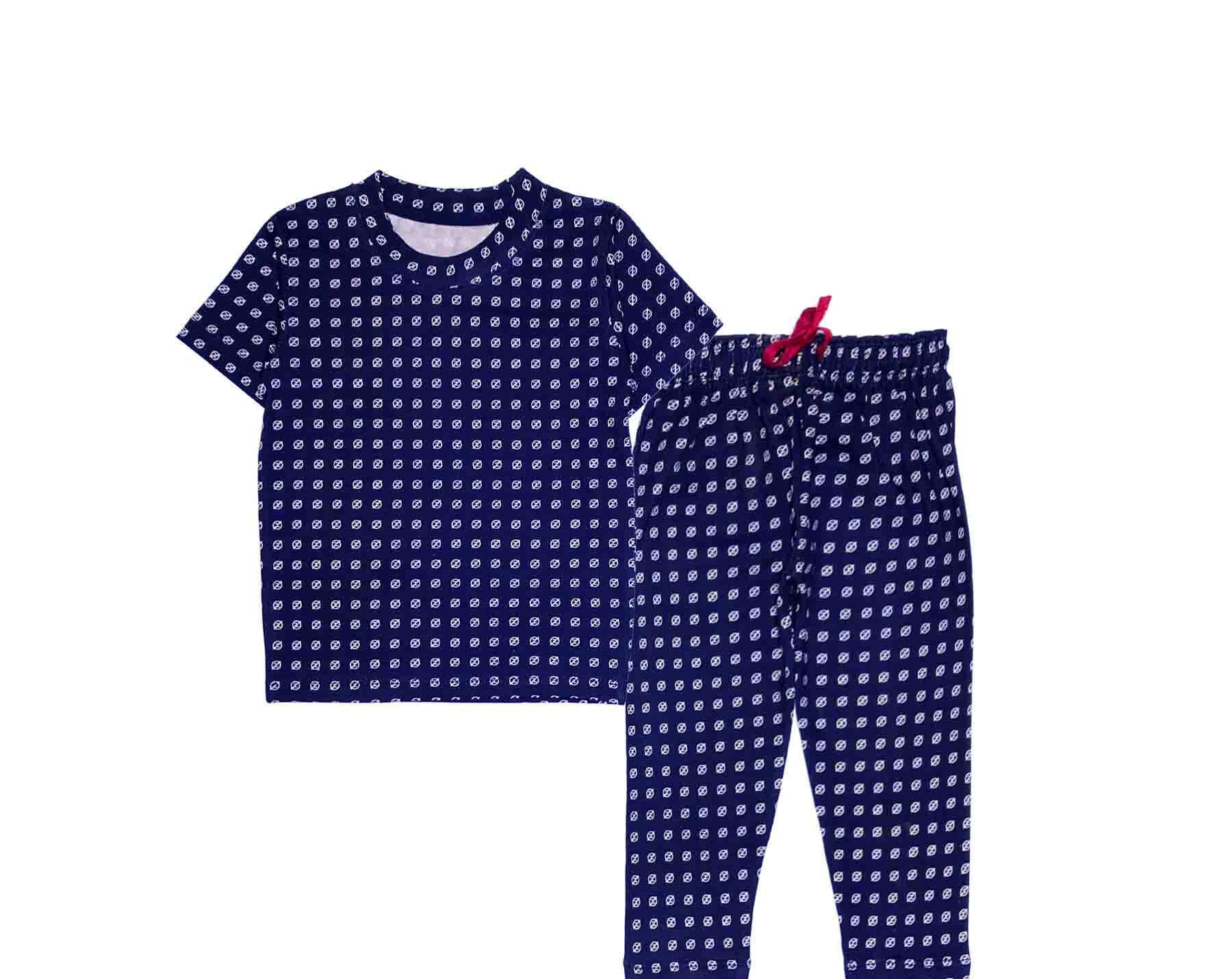 Geometric Print Tee & Trouser - Navy Blue