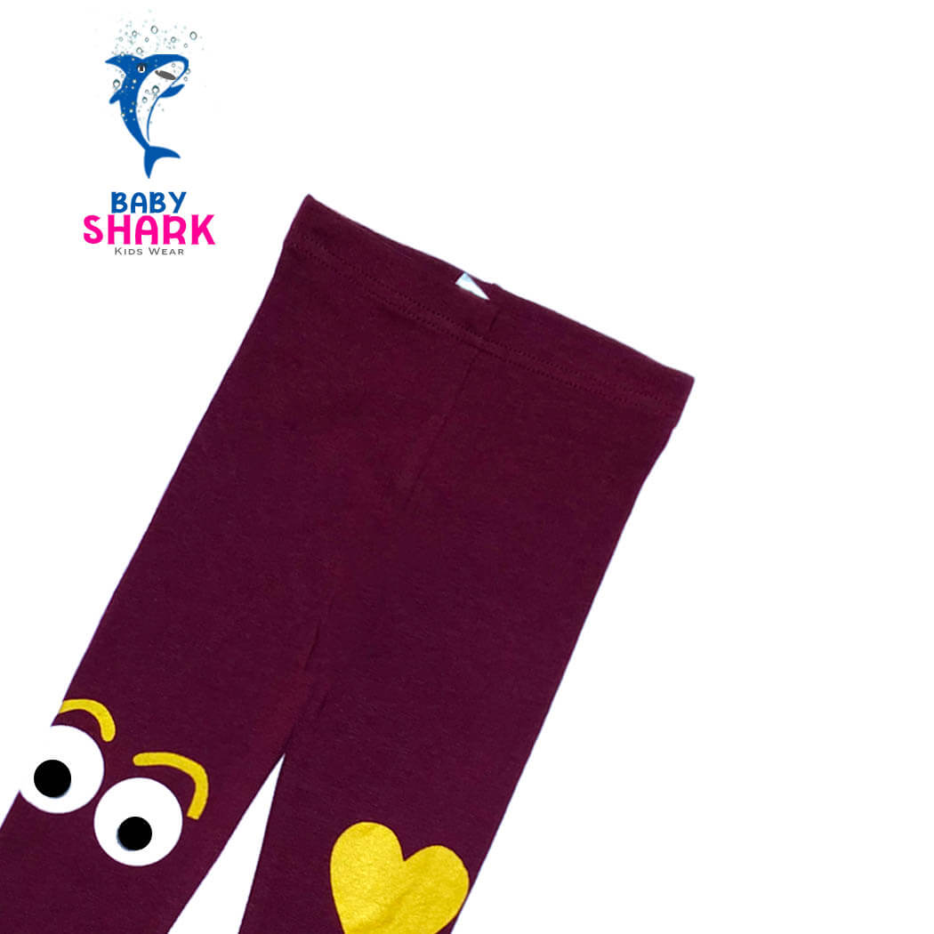 Rolling Eyes with Glitter Heart Tights - Mahroon
