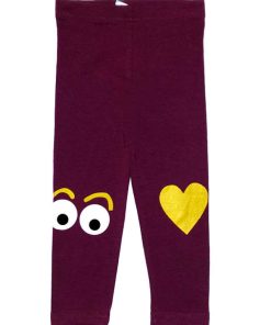 Rolling Eyes with Glitter Heart Tights - Mahroon