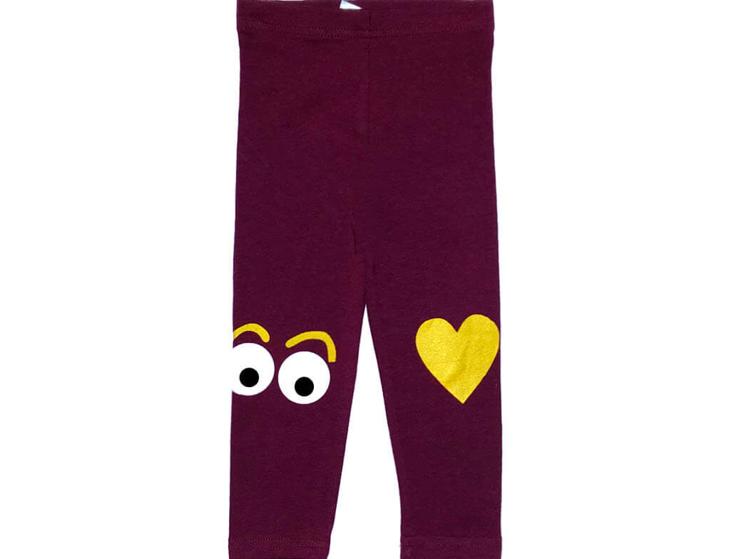 Rolling Eyes with Glitter Heart Tights - Mahroon