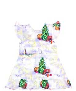 Fancy Tree Cotton Frock - White