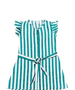 Green Stripes A Line Frock - Green & White