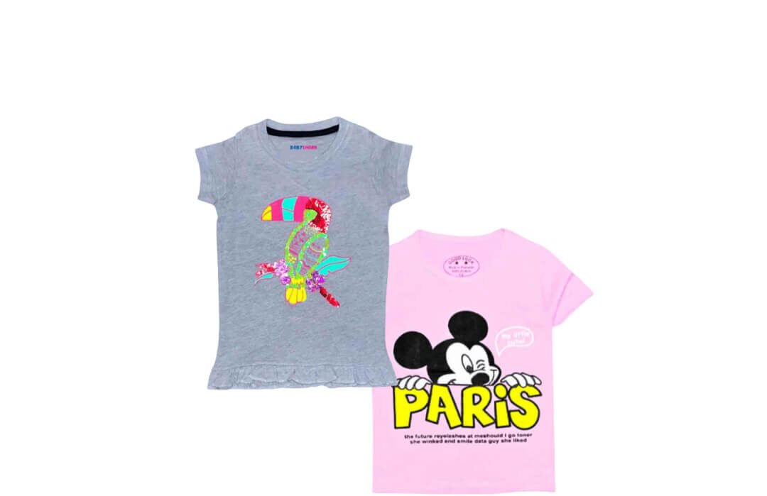 Toucan Sequence Tee Shirt – Grey & PARIS Mickey Tee Shirt – Baby Pink