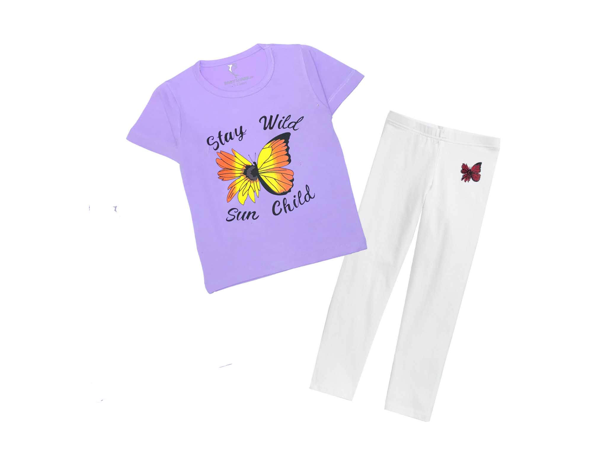 Wild Butterfly Tee & Trouser - Soft Purple & White
