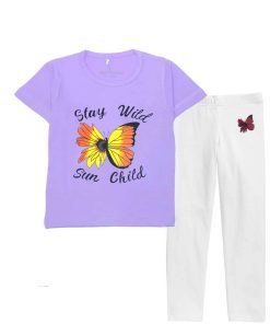 Wild Butterfly Tee & Trouser - Soft Purple & White