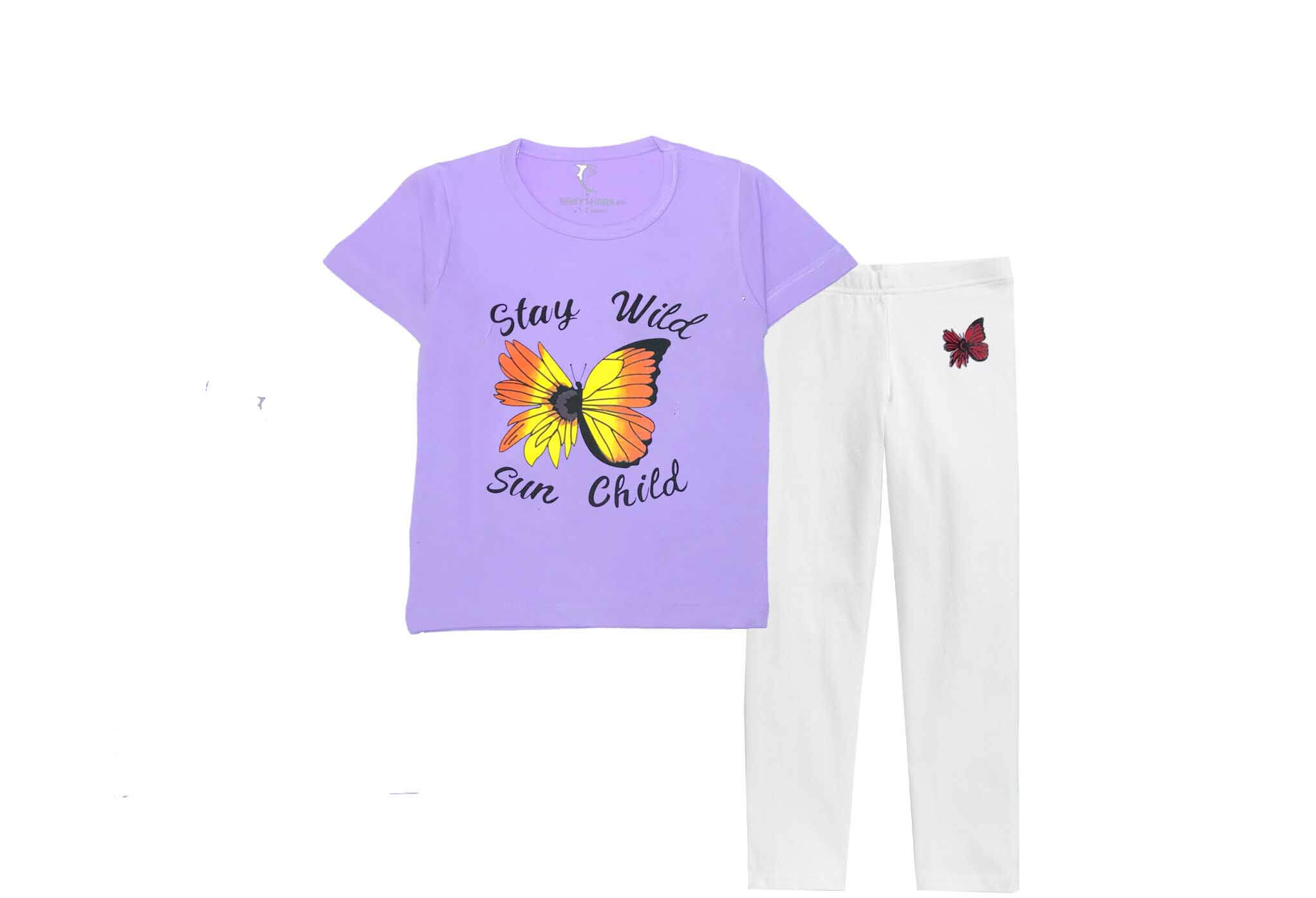 Wild Butterfly Tee & Trouser - Soft Purple & White