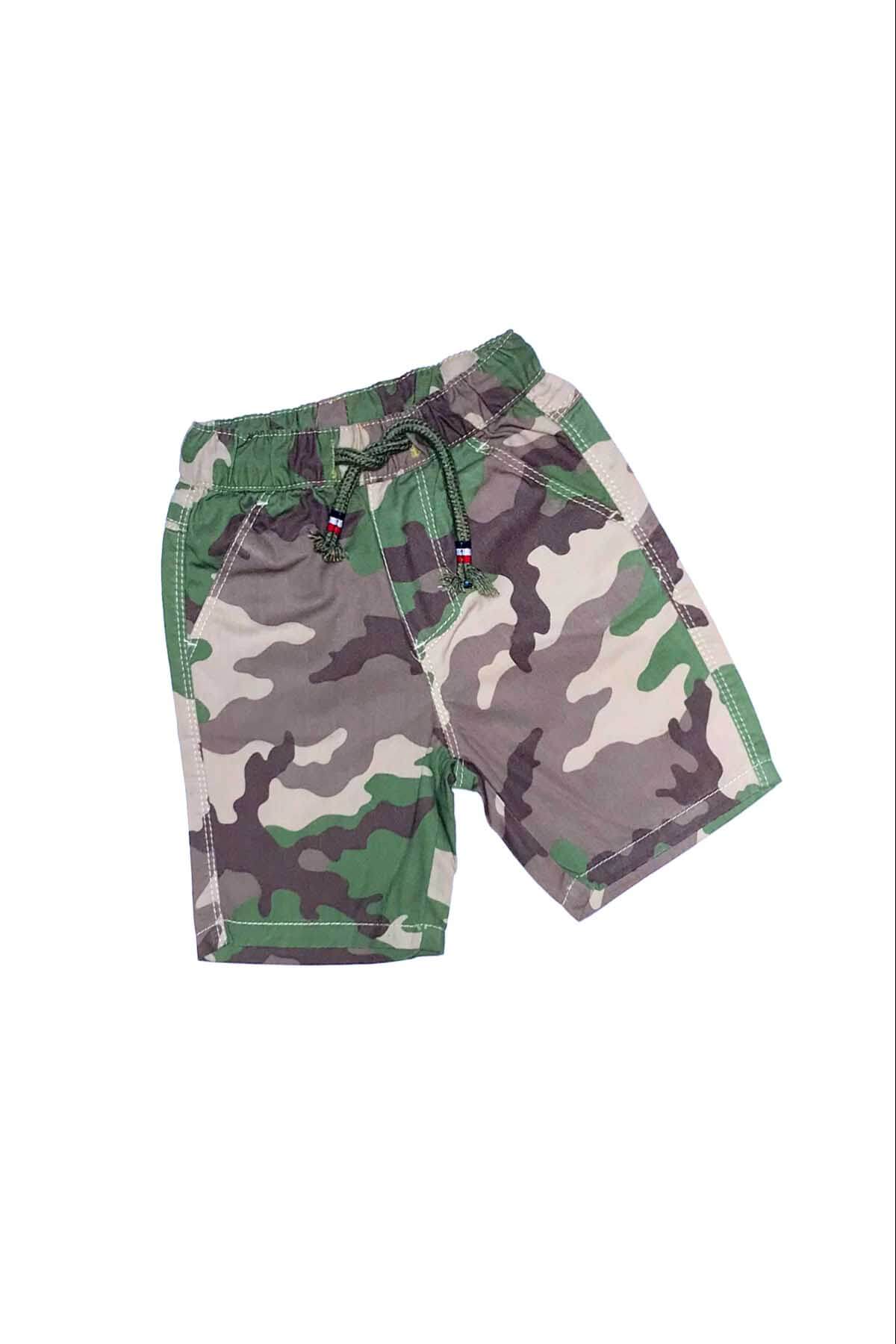 Green Camouflage Print Cotton Shorts