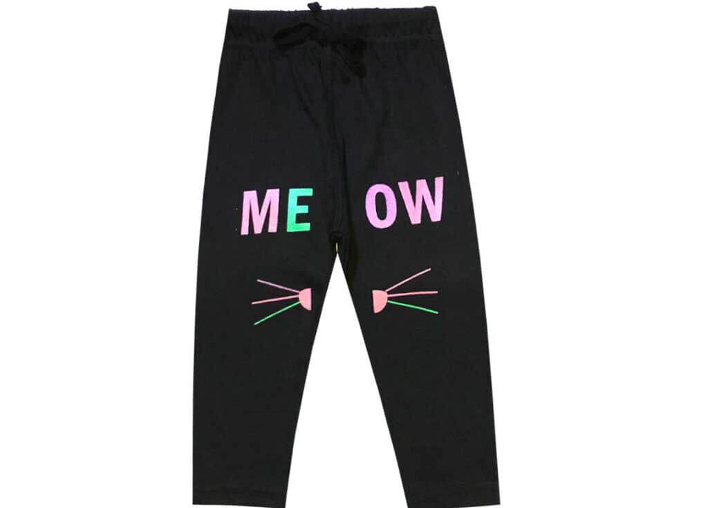 Heart Beat Tee Shirt – Baby Pink & Meow Glitter Trouser – Black