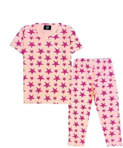 Pink Star Printed Tee & Trouser - Peach