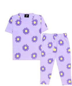 Sunflowers Printed Tee & Trouser - Soft Purple