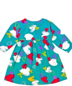 White & Red Hearts Printed Frock - Green