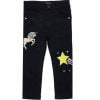 Silver Unicorn With Stars Denim Pent - Black