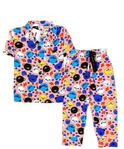 Bears Faces Half Sleeves Night Suit – Pink