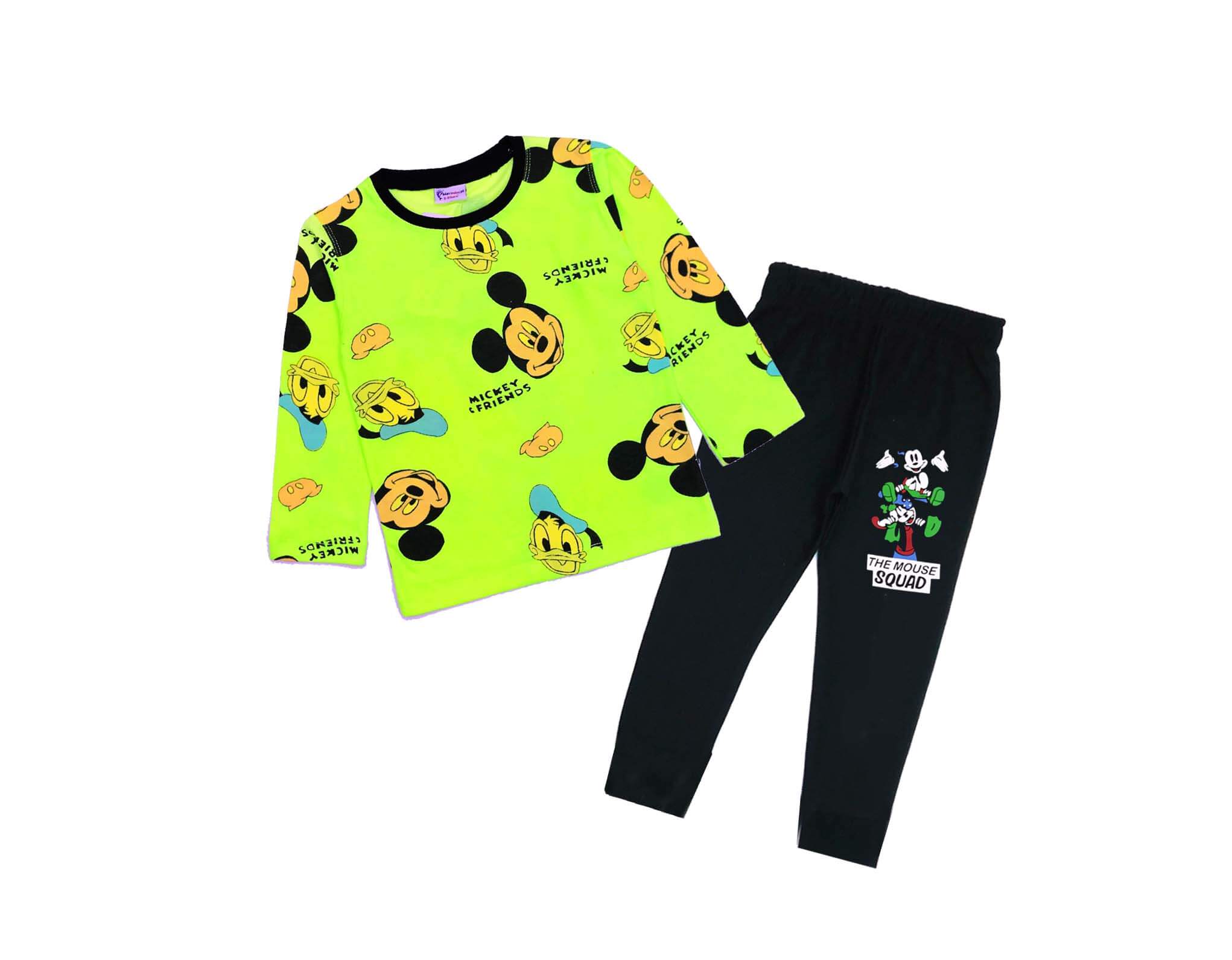 Mouse Squad Full Sleeves Tee & Trouser - Neon Green & Black