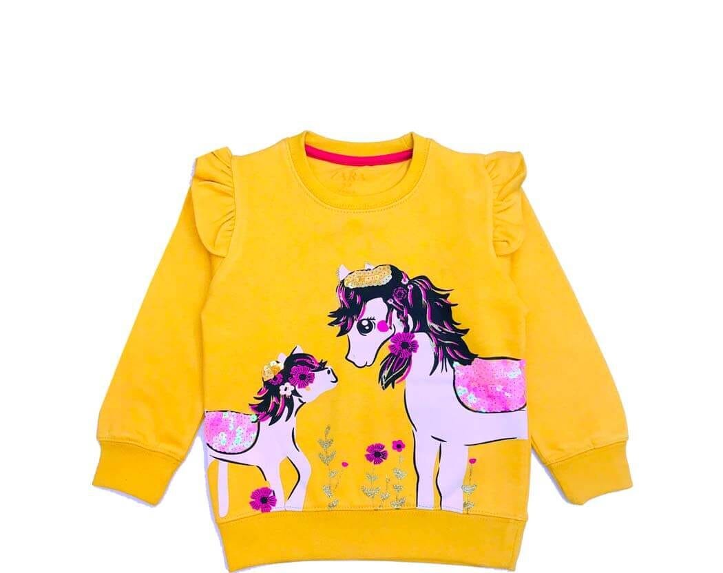 Super Twhin Unicorns Frill Sequance Sweatshirt - Mustared