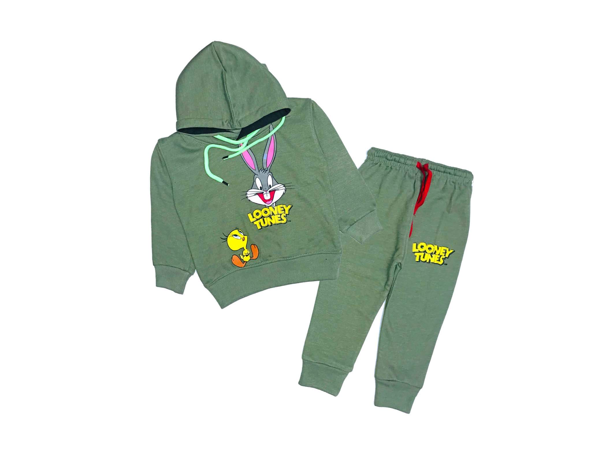 Looney Tunes With Tweety Hooded Fleece Tracksuit - Army Green-1