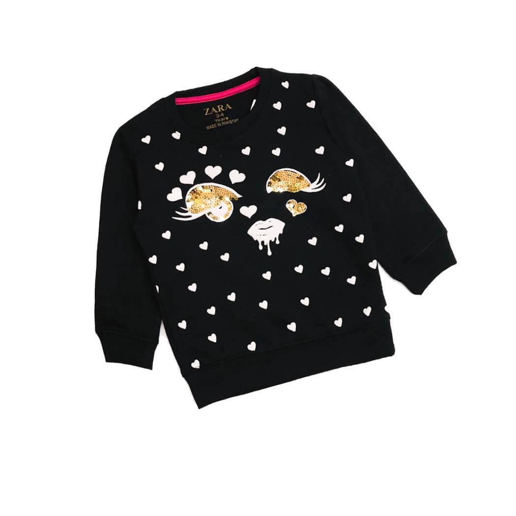 Sparkle Sequence Eyes with Hearts Sweatshirt - Black-1