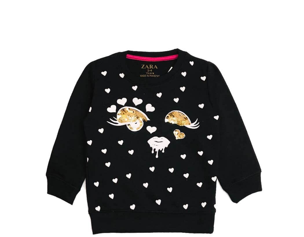 Sparkle Sequence Eyes with Hearts Sweatshirt - Black