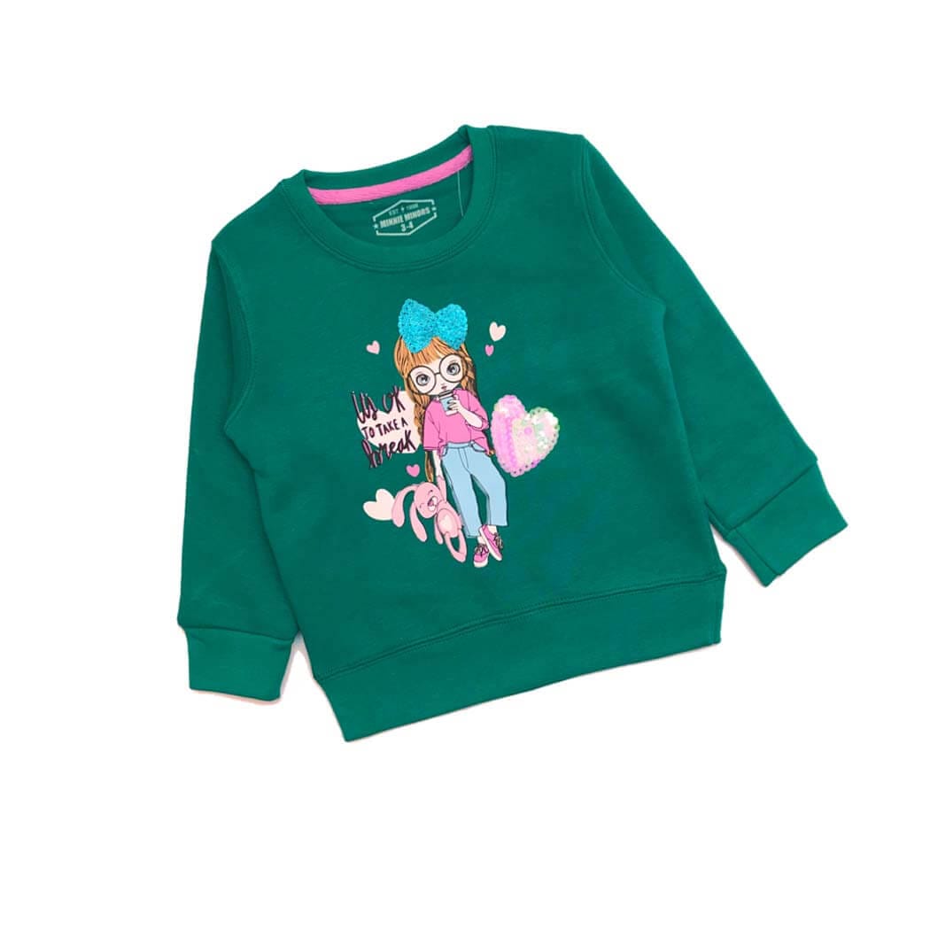 Take A Break Fashion Girl Sequance Sweatshirt - Green 1