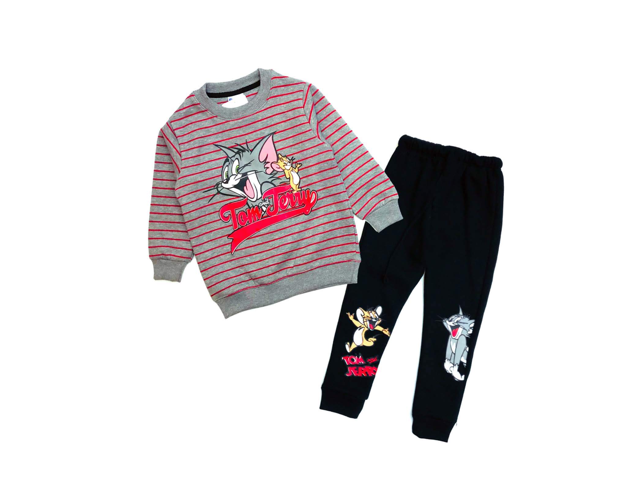 Tom & Jerry Red Stripes Fleece Tracksuit - Gray & Black