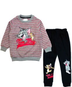 Tom & Jerry Red Stripes Fleece Tracksuit - Gray & Black