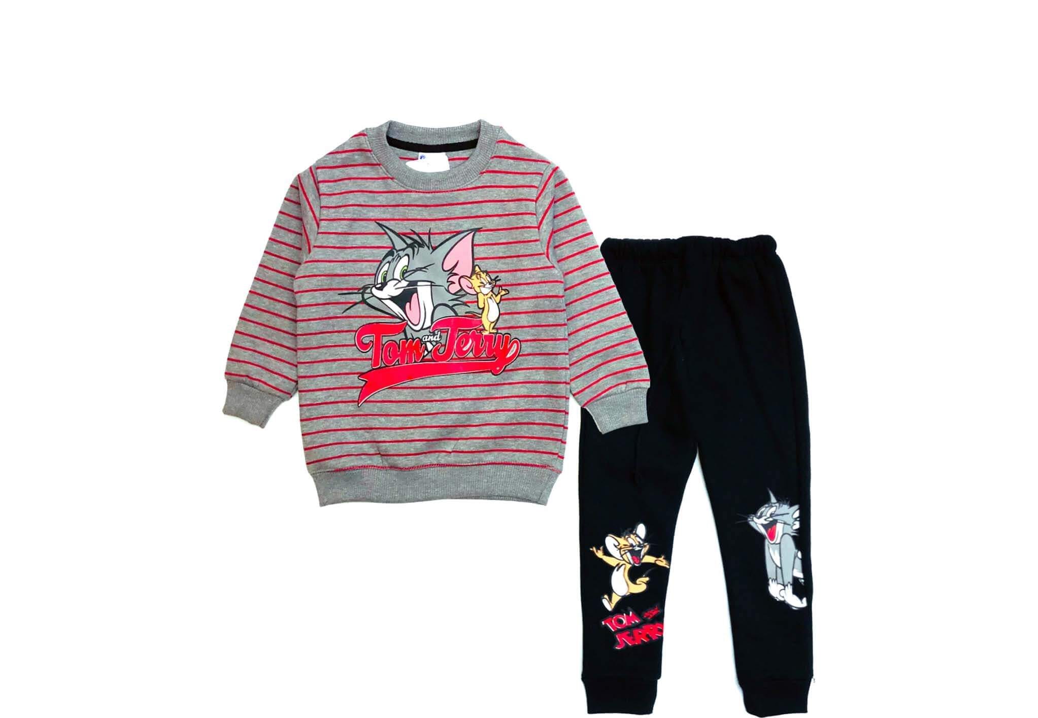 Tom & Jerry Red Stripes Fleece Tracksuit - Gray & Black