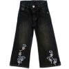 Bloom White & Blue Flowers Flapper Denim Pant - Charcoal