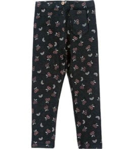Cherries Print Rib Tights with Front Pocket - Charcoal