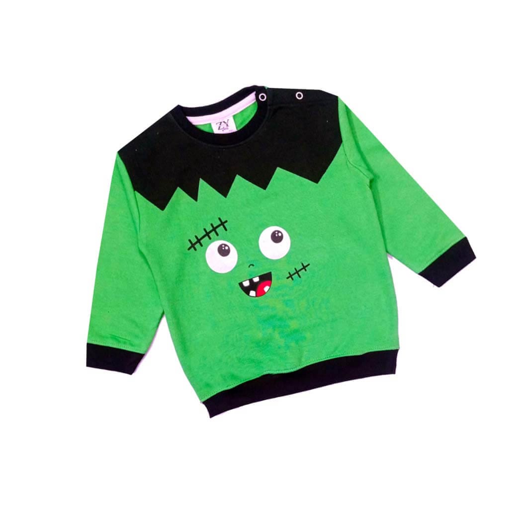 Rolling Eyes Crazy Face Light Fleece Sweatshirt - Green & Black