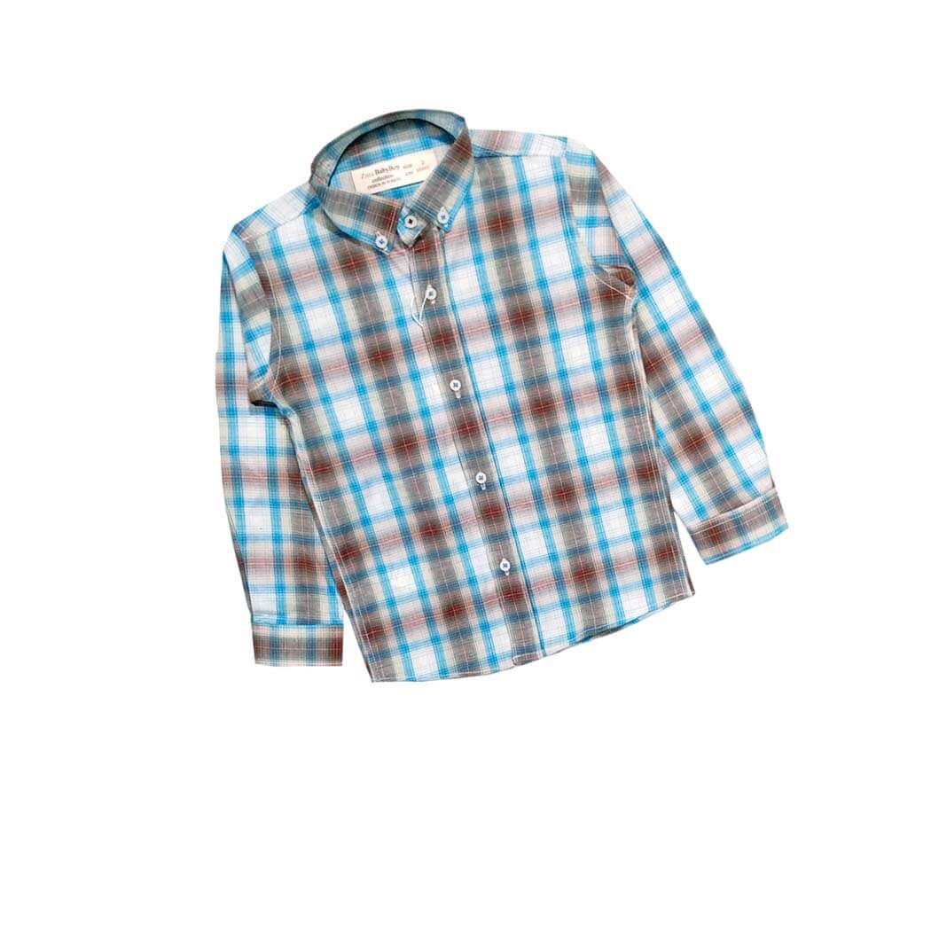 Sky Blue & Brown Checked Formal Shirt 1