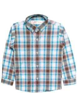 Sky Blue & Brown Checked Formal Shirt