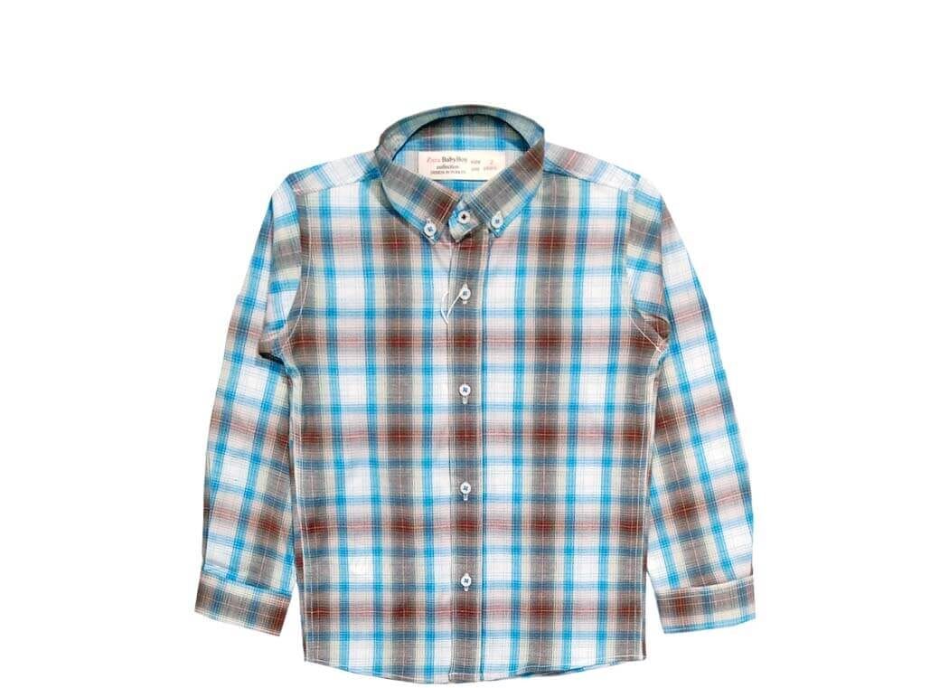 Sky Blue & Brown Checked Formal Shirt