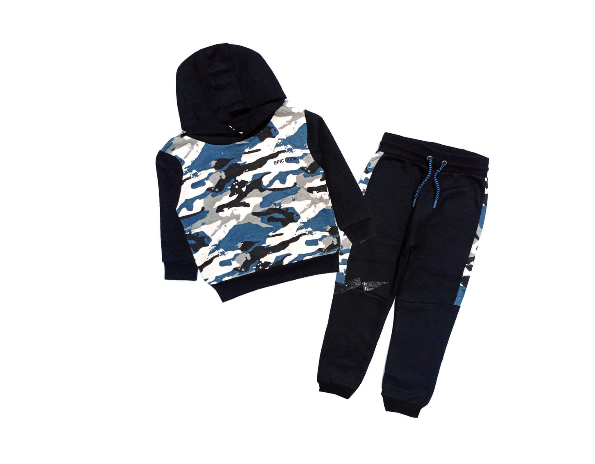 Blue Camouflaged Style Hoody Fleece Tracksuit