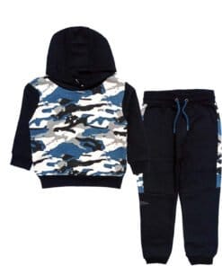 Blue Camouflaged Style Hoody Fleece Tracksuit