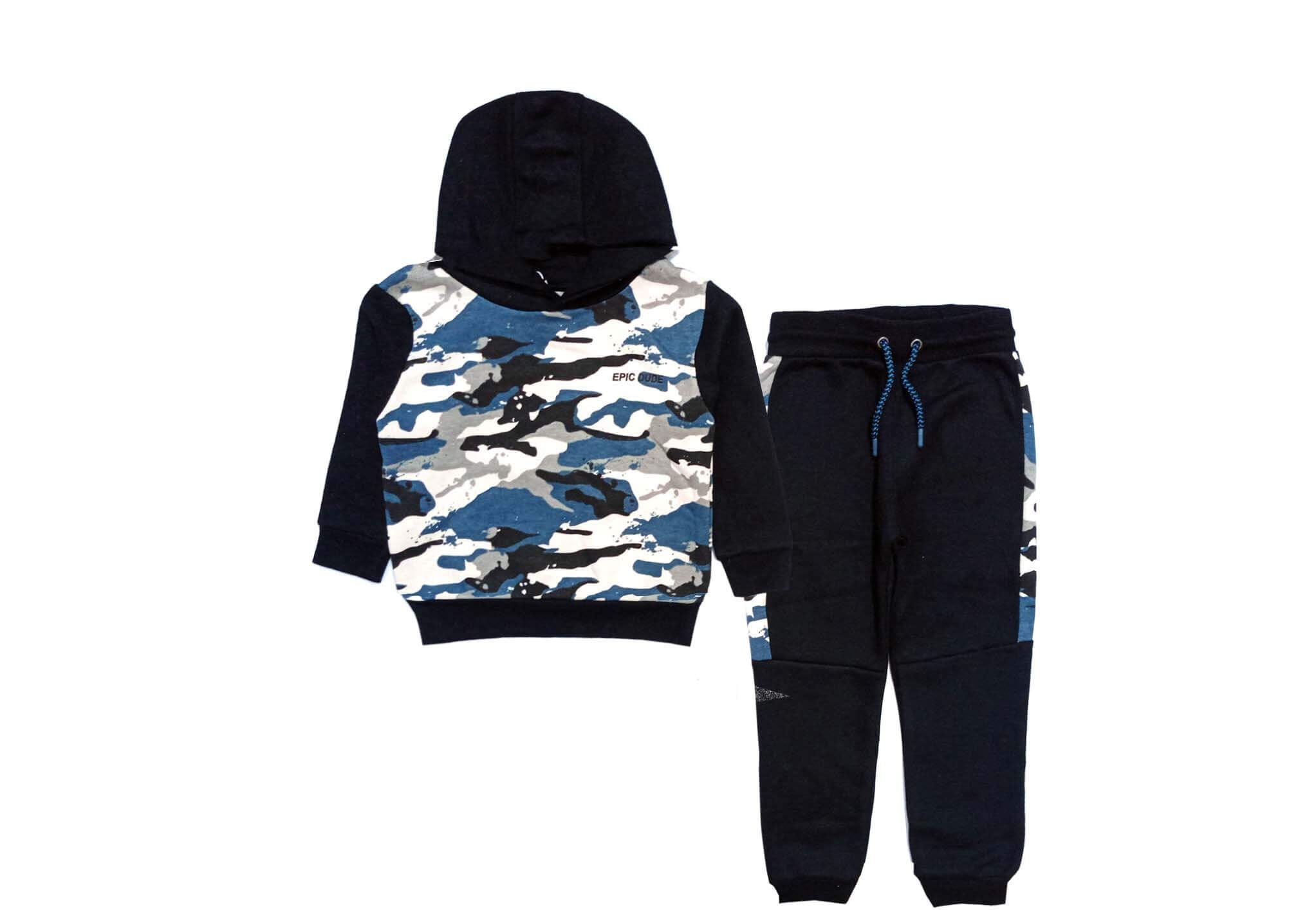 Blue Camouflaged Style Hoody Fleece Tracksuit