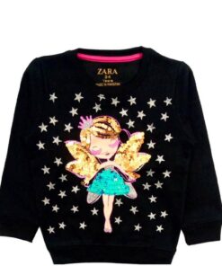Fairy Sequence Doll With Glitters Star Sweatshirt-Black