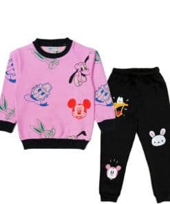Mickey With Snoopy & Bunny Fleece Tracksuit - Pink & Black