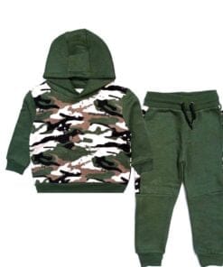 Olive Green Camouflaged Style Hoody Fleece Tracksuit
