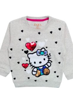 Red Sequence Hearts Golden Kitty Sweatshirt - Silver Gray