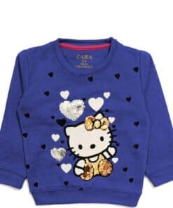 Silver Sequence Hearts Golden Kitty Sweatshirt - Sapphire Blue