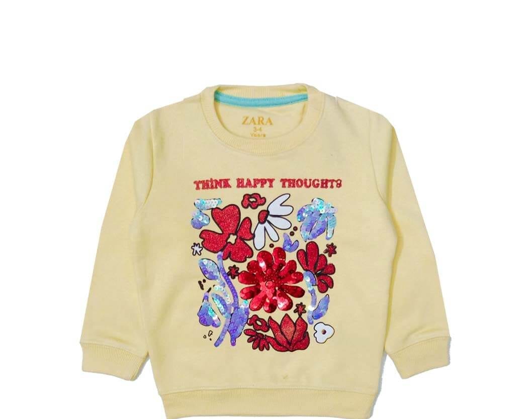 Think Happy Thoughts Sequence Fleece Sweatshirt - Lime Yellow