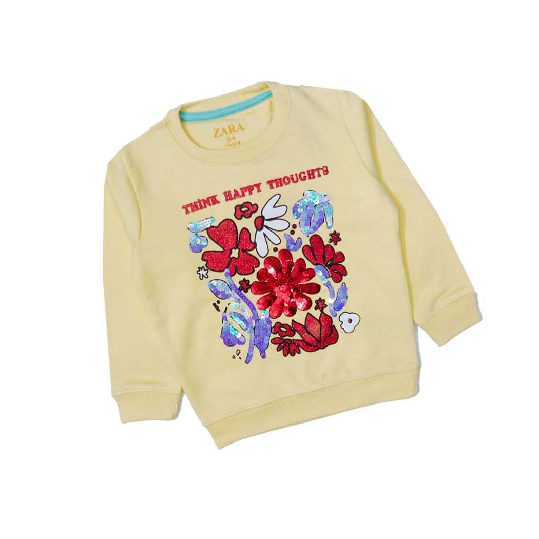 Think Happy Thoughts Sequence Fleece Sweatshirt - Lime Yellow
