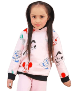 Mickey Snoopy & Donald Fleece Hoodie - Baby Pink