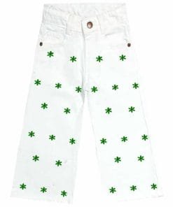 Green Stars Flowers Flapper Denim Pant – Off White