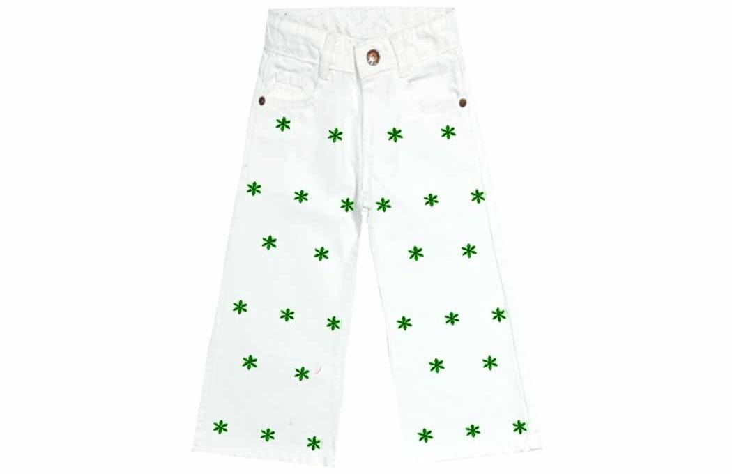 Green Stars Flowers Flapper Denim Pant – Off White