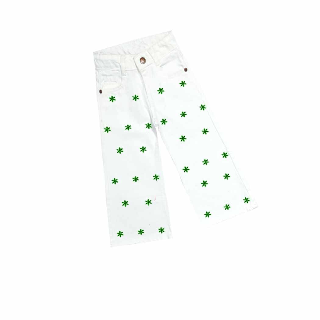 Green Stars Flowers Flapper Denim Pant – Off White