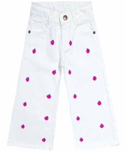 Cherries Bell Bottom Denim Pant – White